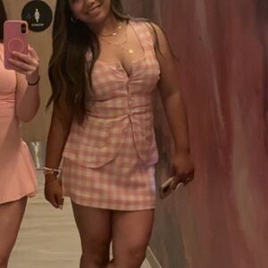 Fashion Nova Pink Plaid Two Piece Skirt and Top